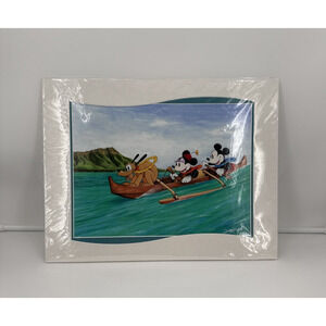 Disney Smile and Wave Print by Doug Bolly Mickey Minnie Pluto Canoe Art 18x14